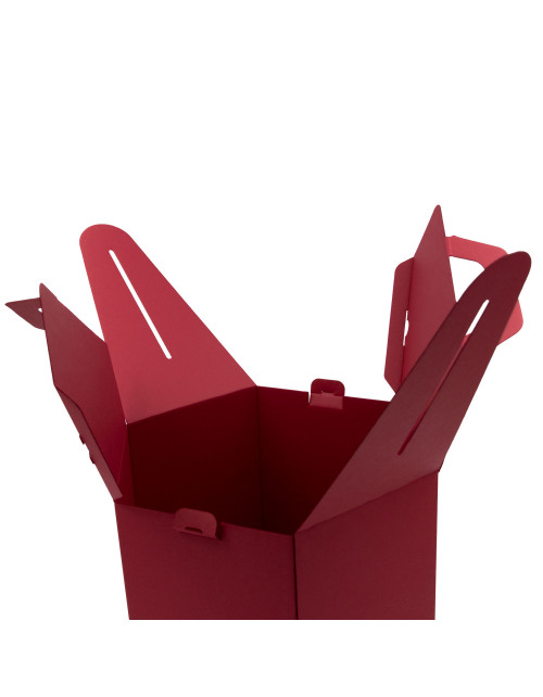 Tamsiai raudona šakočių dovanų dėžė su rankena, 280 mm aukščio