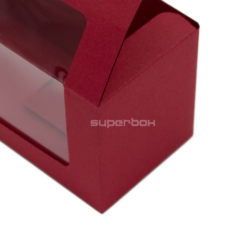 Cherry Red Gift Box for Three Jars With a Transparent Window