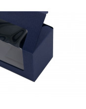 Tamsiai mėlyna dėžutė trims stiklainiukams su skaidriu langeliu