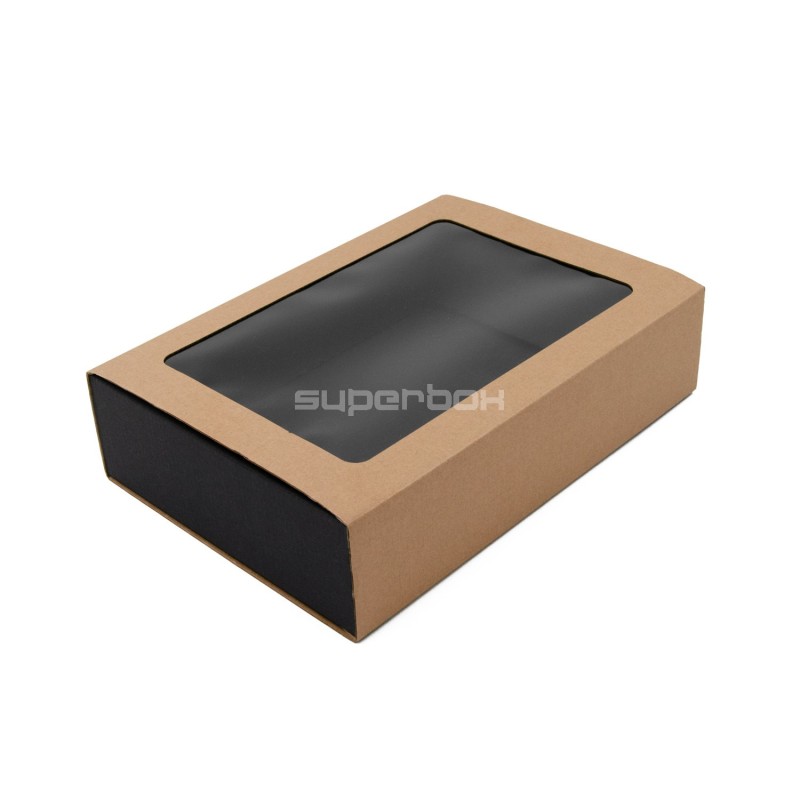 Brown Matchbox Style Gift Box with Window and Black Bottom