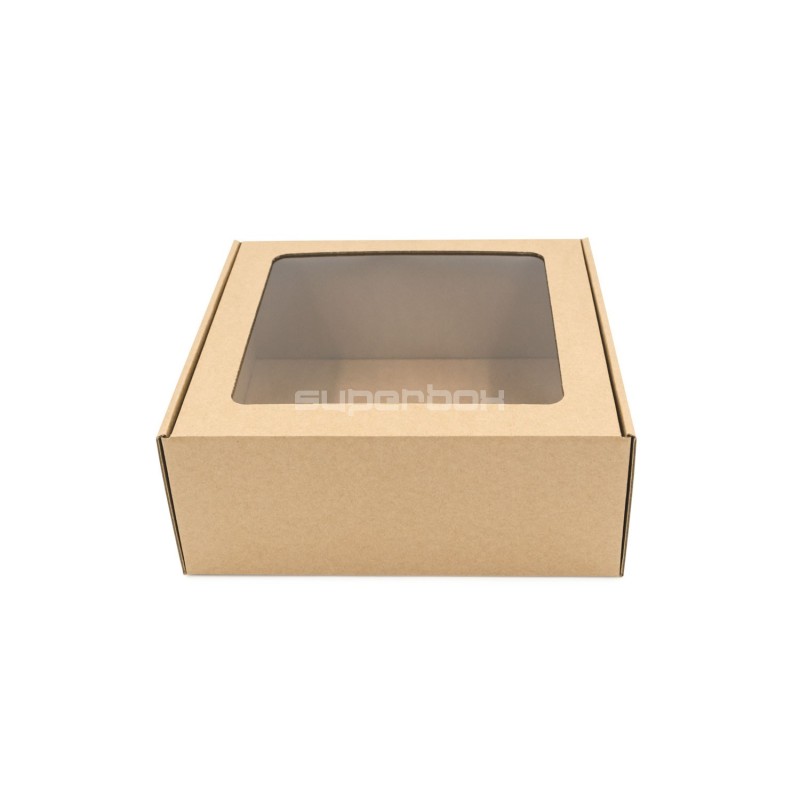 Brown Large Square Gift Box with Clear Window