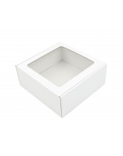 Kvadratinė balta L dydžio dovanų dėžė su langeliu