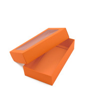 Oranžinė dviejų dalių kartono dėžutė su langeliu