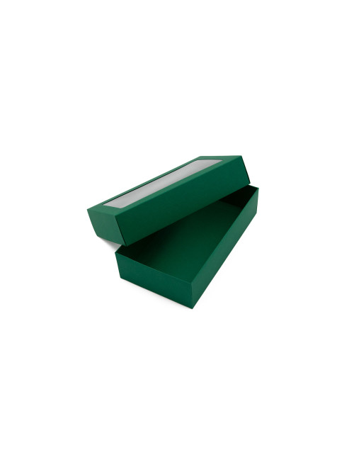 Tamsiai žalia dviejų dalių kartono dėžutė su langeliu