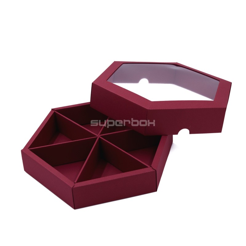 Cherryred Luxury Hexagon Shape Gift Box with Insert and Window