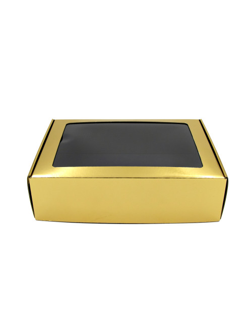 Metalizuota auksinio atspalvio A4 formato dėžutė su langeliu
