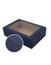 Tamsiai mėlynos spalvos A4 formato dėžutė su langeliu ir linijų raštu