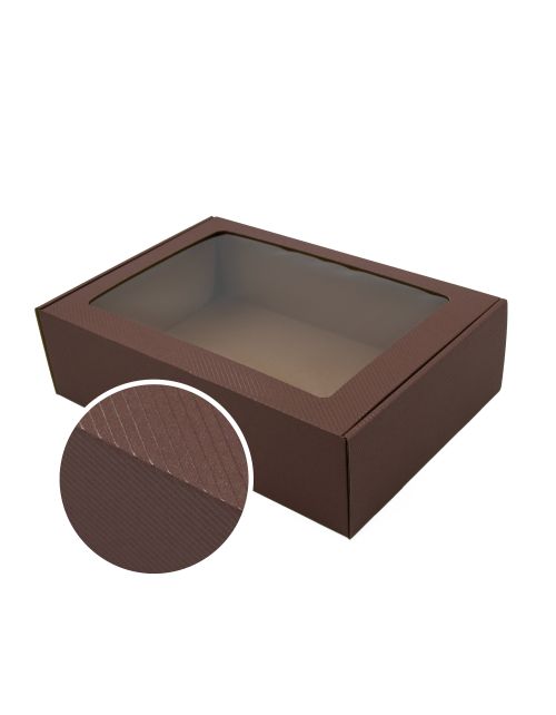 Tamsiai rudos spalvos A4 formato dėžutė su langeliu ir linijų raštu