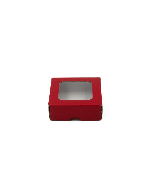 Daili raudona mini dėžutė iš mikrogofros su langeliu