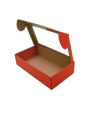 Raudonos spalvos prailginta PREMIUM dovanų dėžutė  su langeliu ir širdžių raštu