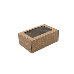 Brown A5 Size Gift Box with Clear Window and White Berry Pattern