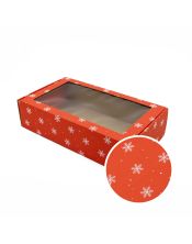 Extended Raspberry PREMIUM Gift Box with Clear Window and SNOWFLAKES