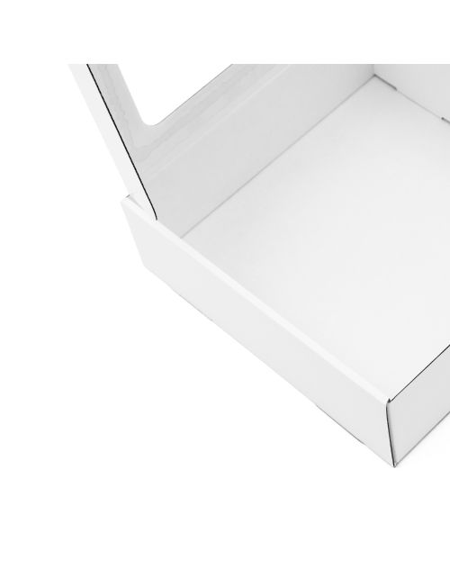 Balta nedidelė dovanų dėžutė su langeliu, 6 cm aukščio