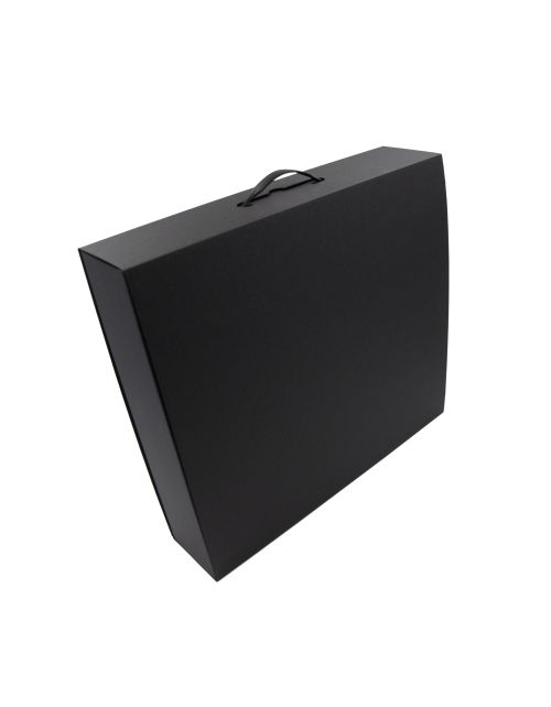 Черная большая подарочная коробка-чемодан с текстильной ручкой