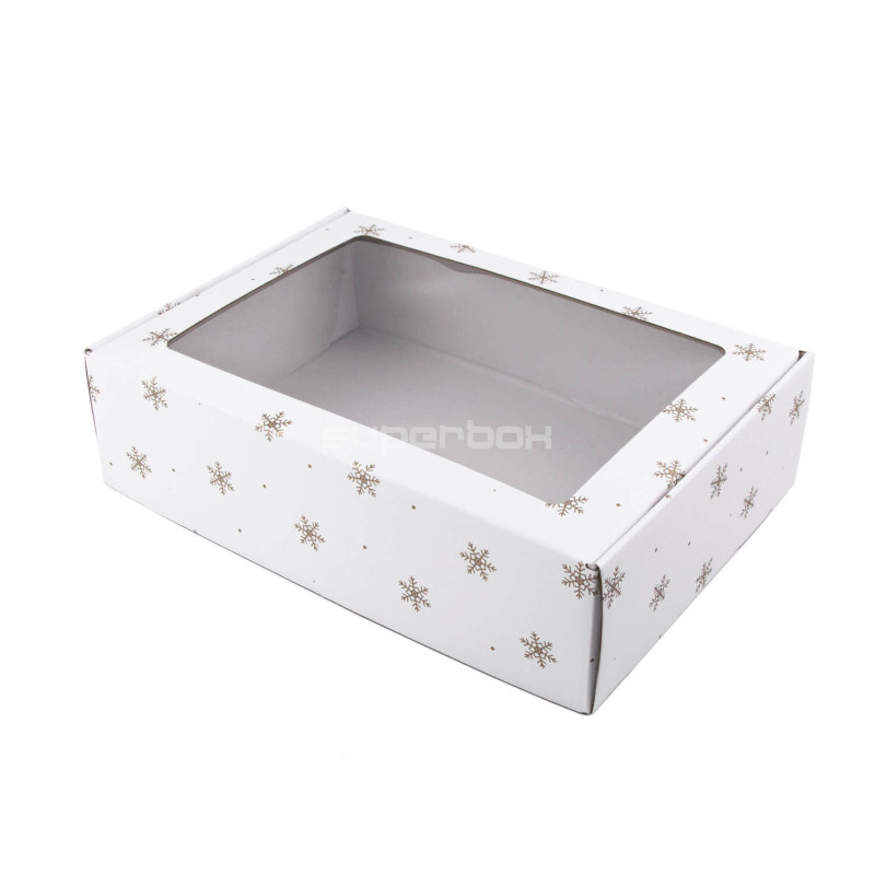 White A4 Format Gift Box With Gold Snowflakes