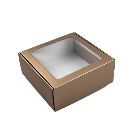 Muted Gold Square Gift Box with Clear Window | 220x220x90 мм |Superbox