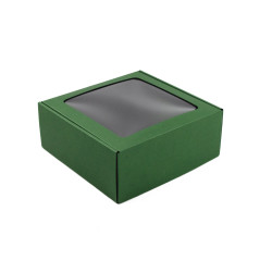 Green Large Square Gift Box with Window | 220x220x90 мм |Superbox