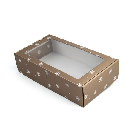 Gold Gift Box with  Window and Snowflake | 340х195х85 мм | Superbox