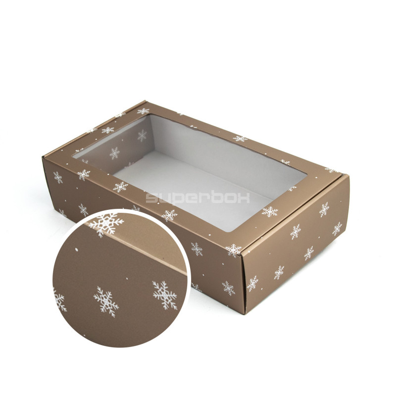 Muted Gold Gift Box with Clear Window and  Snowflakes