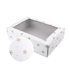 White Gift Box With Gold Snowflakes | 305x215x85 mm | Superbox