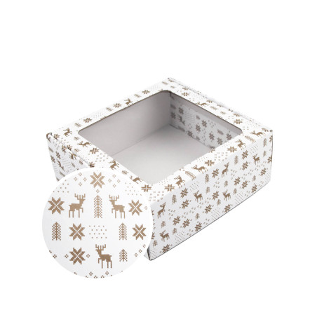 White Square Gift Box with Christmas Design | 220x220x90 мм | Superbox