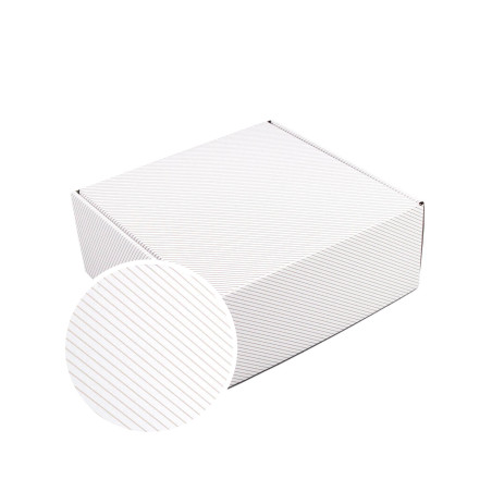 White with golden Lines Square Gift Box | 220 x 220 x 90 mm | Superbox