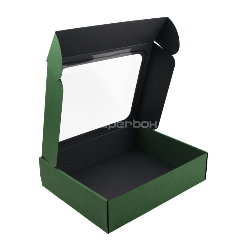 Green Gift Box with Clear Window for 3 Bottles