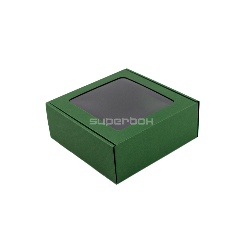 Green Square Box with a PVC Window for Packing Sauce Jars