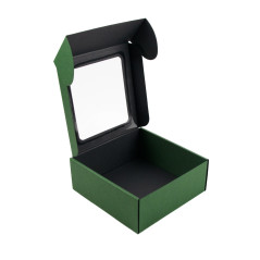 Green Square Box with a PVC Window for Packing Sauce Jars