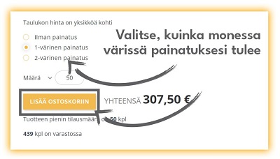 Valitse kuinka monta väriä painatuksessasi on