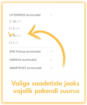 Superbox pakiautomaatide karpide otsing võimalused