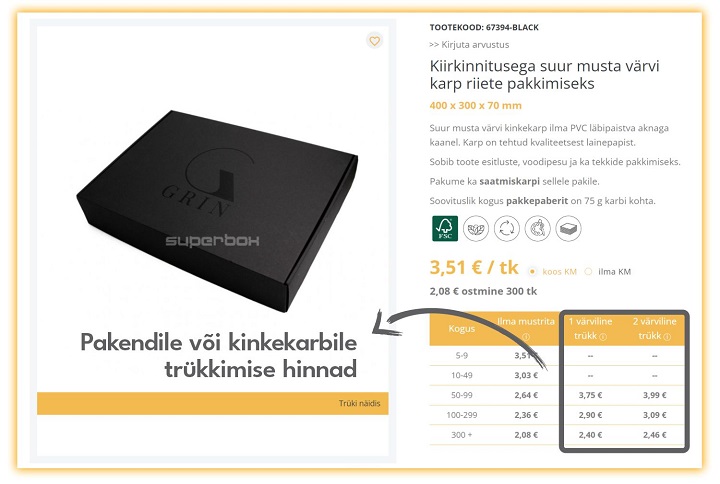 Trükkimise hinnad pakendite või kingituste karpidele