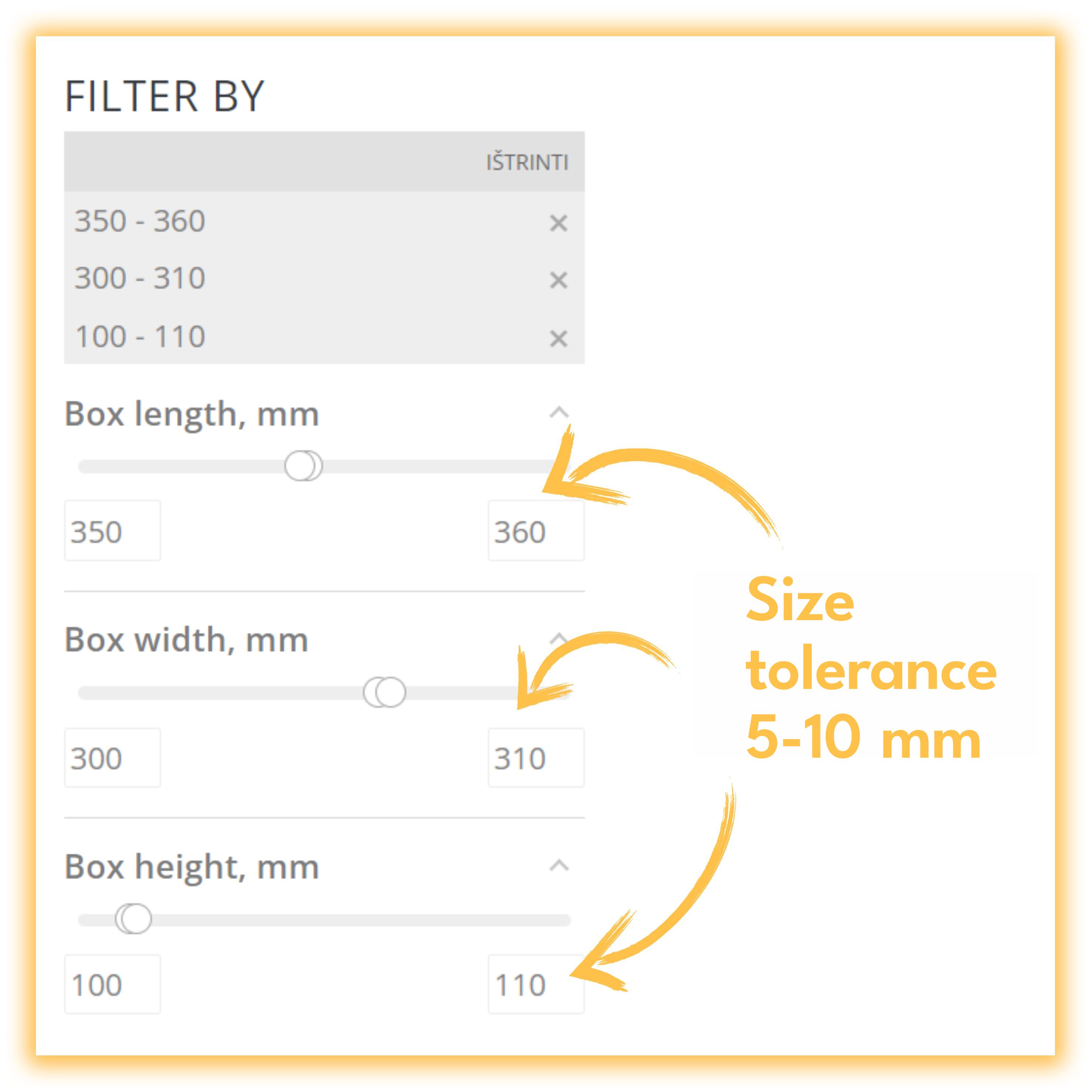 Search Superbox boxes by dimensions