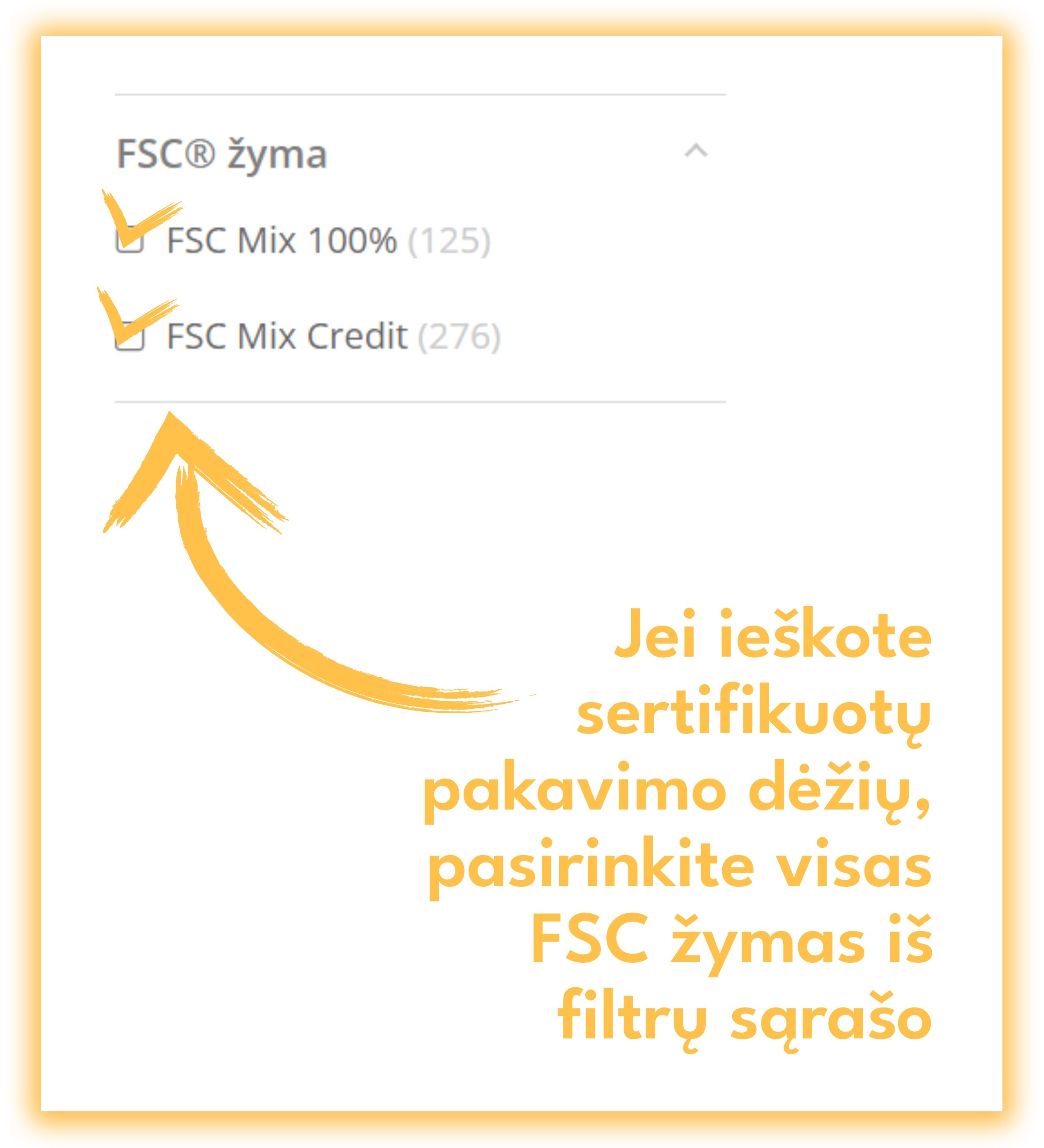 Superbox dėžučių paieška pagal FSC<sup>®</sup> sertifikatą